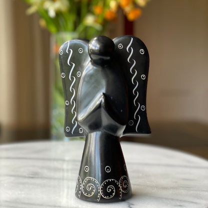Soapstone memorial angel with subtle etchings and glossy finish