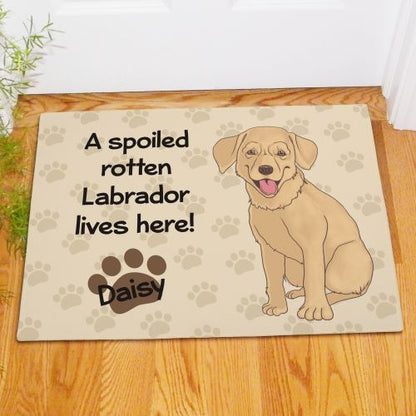 Personalized Yellow Lab doormat with pet name in front entryway