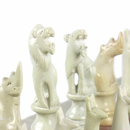 African artisan-made soapstone chessboard with detailed game pieces, a perfect gift for collectors.