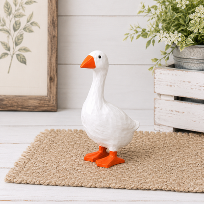 White Carved-Look Resin Goose - 7"