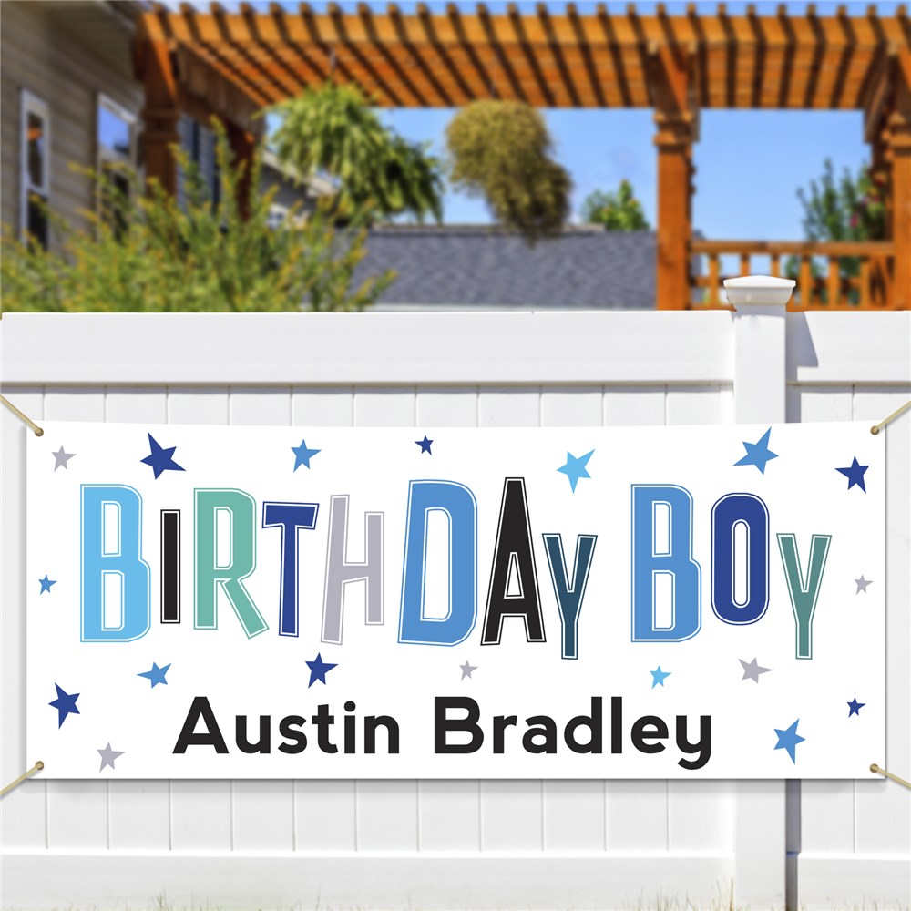 Personalized weatherproof canvas birthday banner with grommets for boys' parties