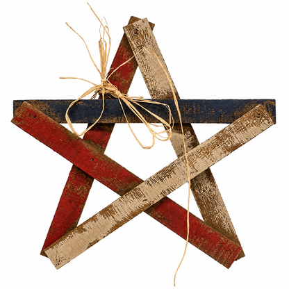 Handcrafted Made in the USA wooden Americana lath star wall accent with rustic patriotic design for country home decorating