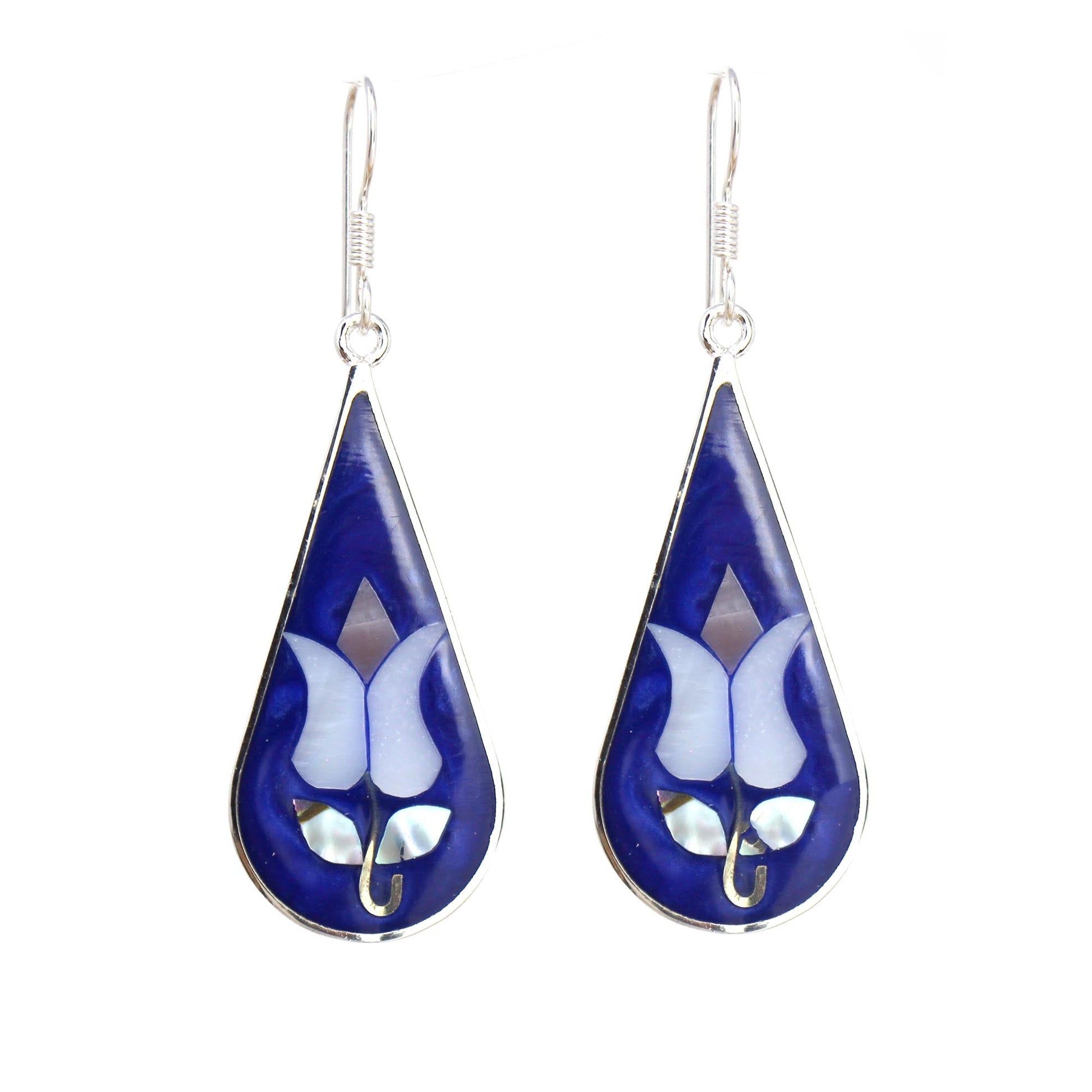Ethical jewelry design featuring floral teardrop abalone shell earrings
