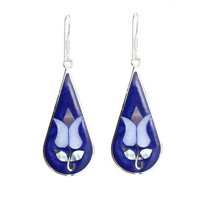 Ethical jewelry design featuring floral teardrop abalone shell earrings