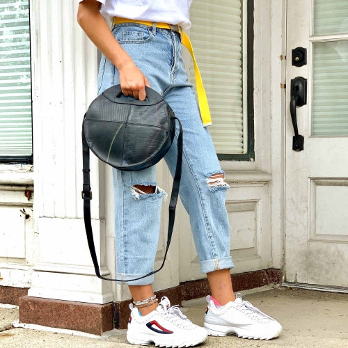 Recycled Rubber Shoulder Bag – Round Shape with Inner Pockets
