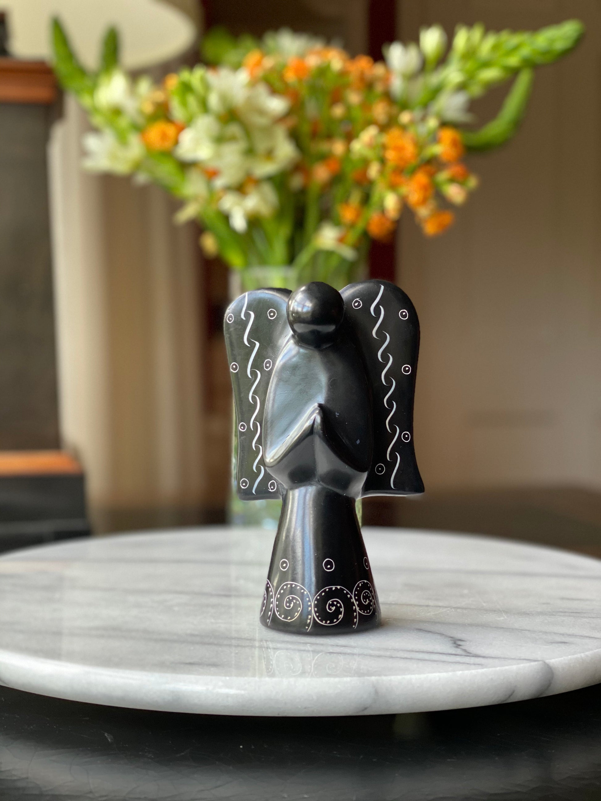 Kisii soapstone angel decor with serene expression