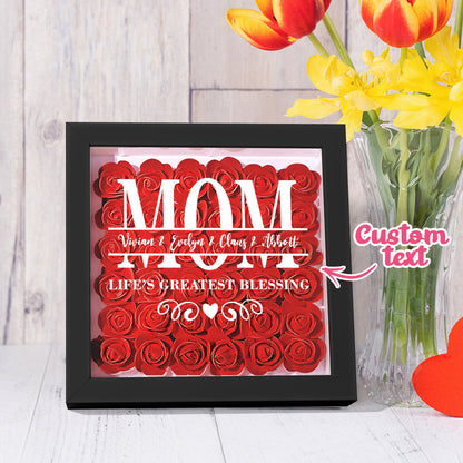 Elegant name-engraved flower shadow box with pink and white floral arrangement, a timeless keepsake