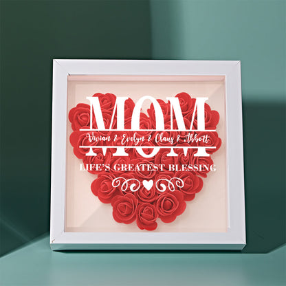 Elegant acrylic floral keepsake with custom name in black frame and red roses