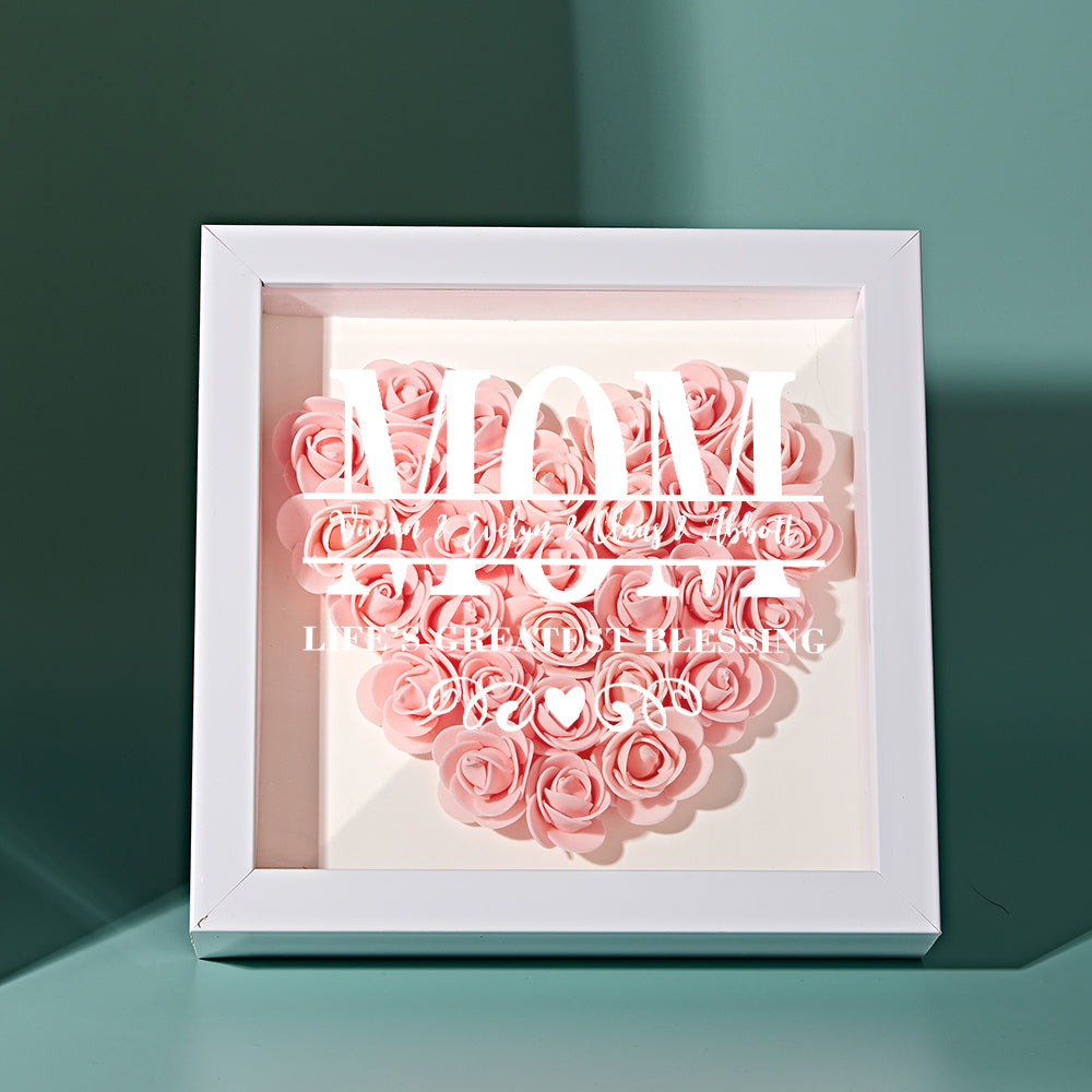 Thoughtful birthday gift for mom, custom floral shadow box with artificial pink flowers