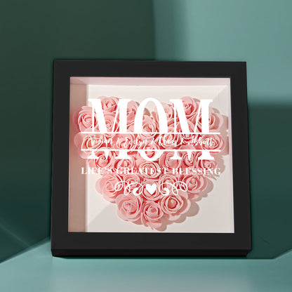 Personalized artificial flower display in black frame with engraved name for grandma