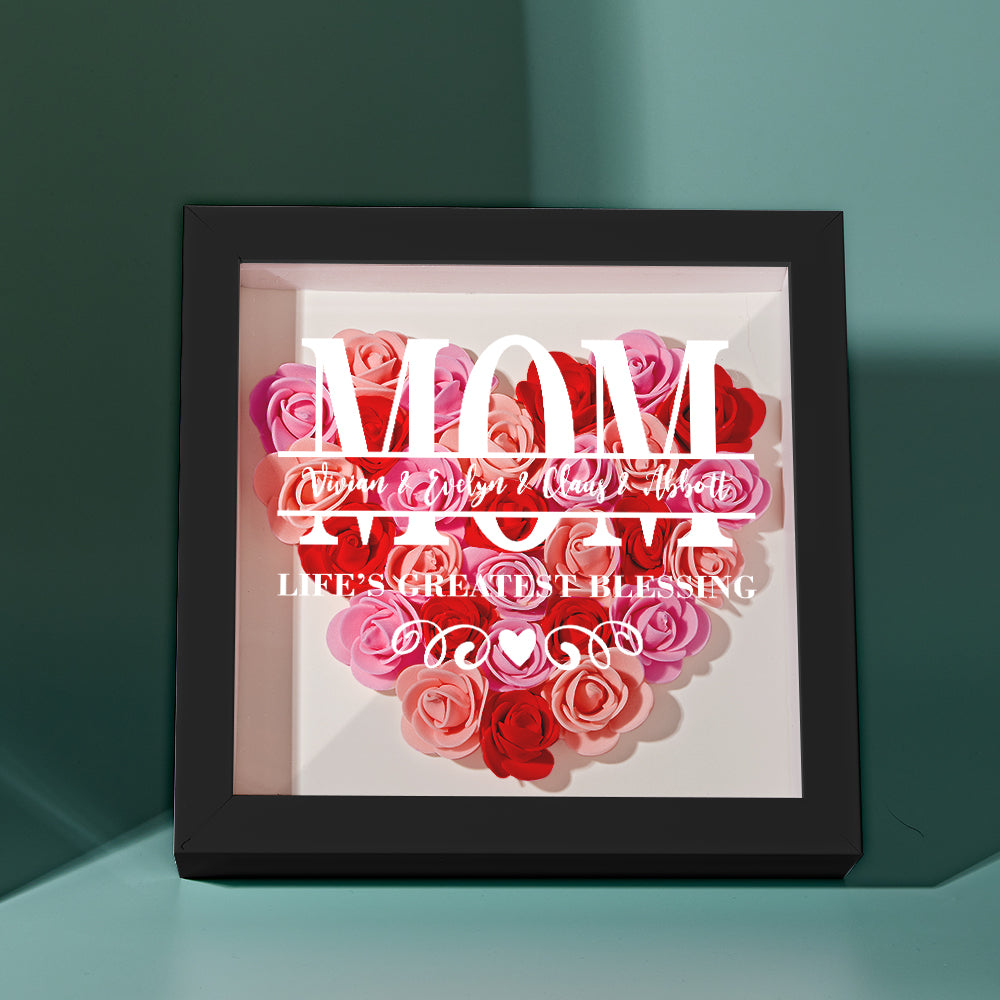 Thoughtful custom floral frame with personalized engraving and artificial flowers