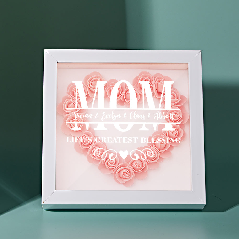 Unique keepsake flower shadow box with engraved name and artificial roses