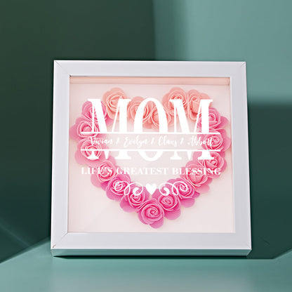 Custom artificial flower frame with gradient pink roses and engraved acrylic sign