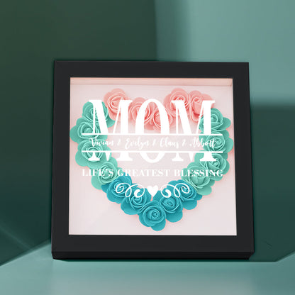 Anniversary floral gift shadow box with personalized acrylic engraving