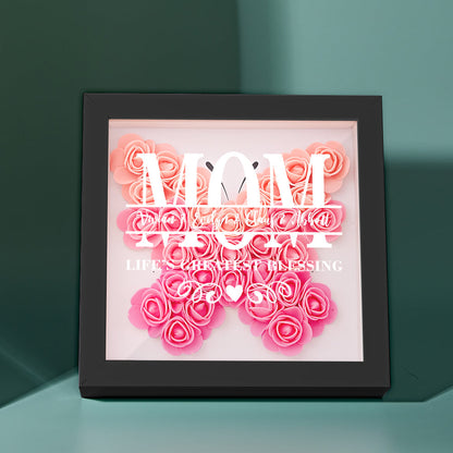 Custom gift idea, artificial flower shadow box with engraved name