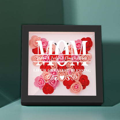 Personalized floral shadow box with white and pink gradient roses