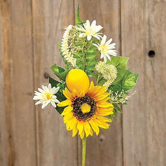 Lemon sunflower and daisy spray with bright yellow blooms and realistic greenery