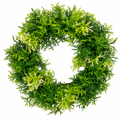 Faux moss greenery candle ring with dimensional mixed green leaves for farmhouse, woodland, and everyday home décor