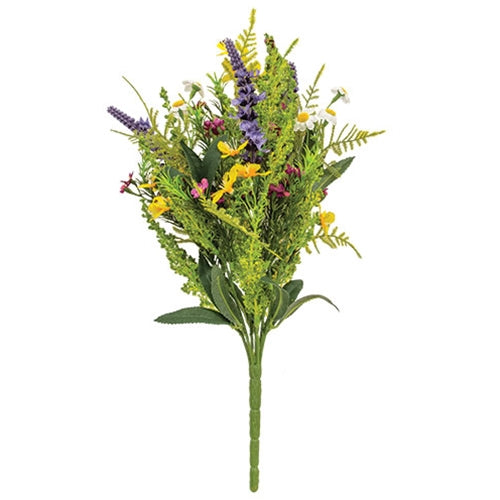 Artificial spring flower pick with lavender, yellow daffodils, and white-pink daisies