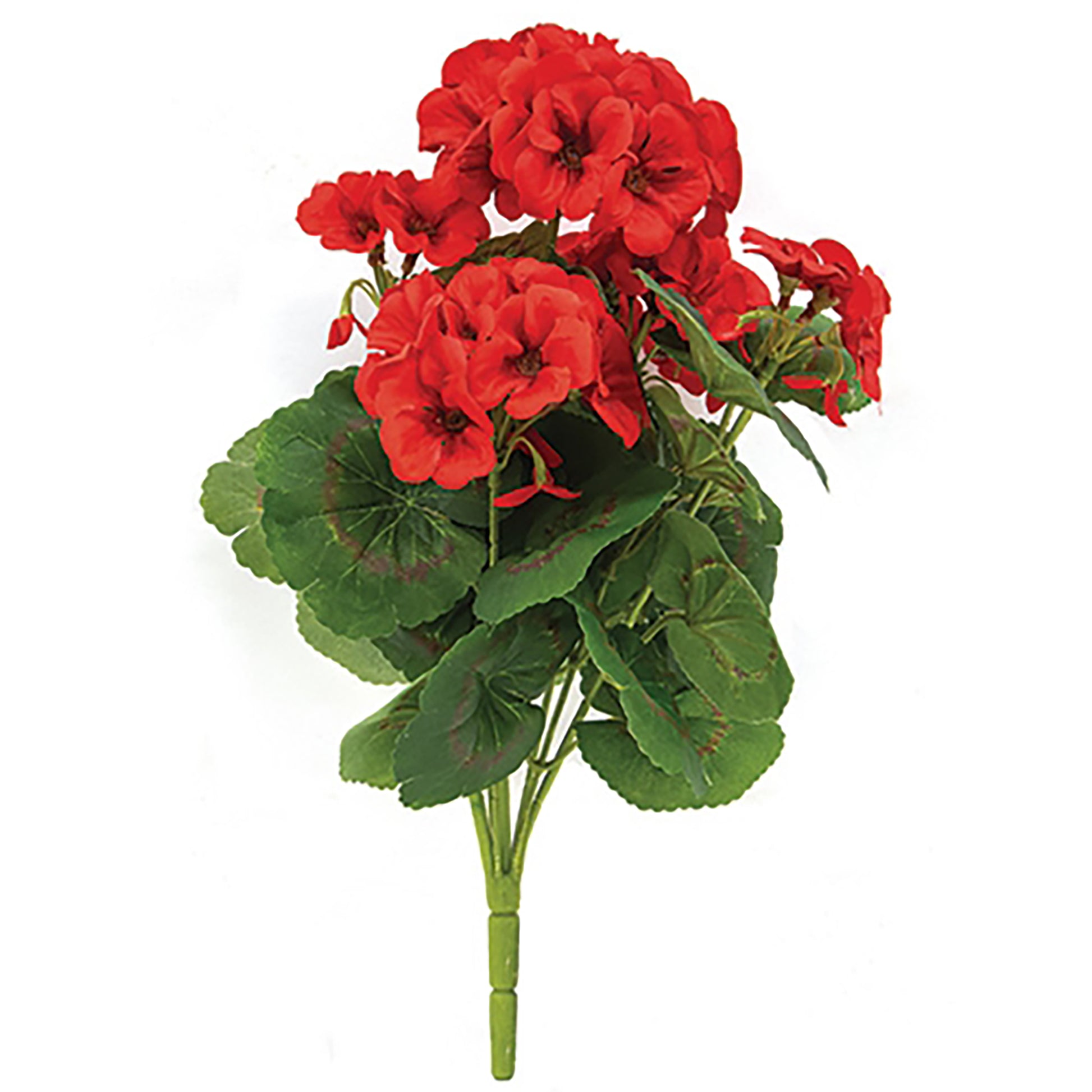 Artificial geranium stem with red flowers and realistic greenery, perfect for containers or displays