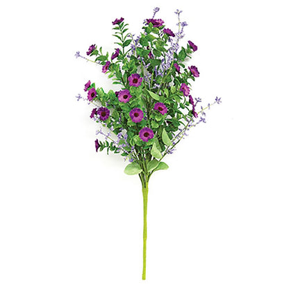 Decorative floral stem with purple mini daisies, flexible branches, and green-wrapped base