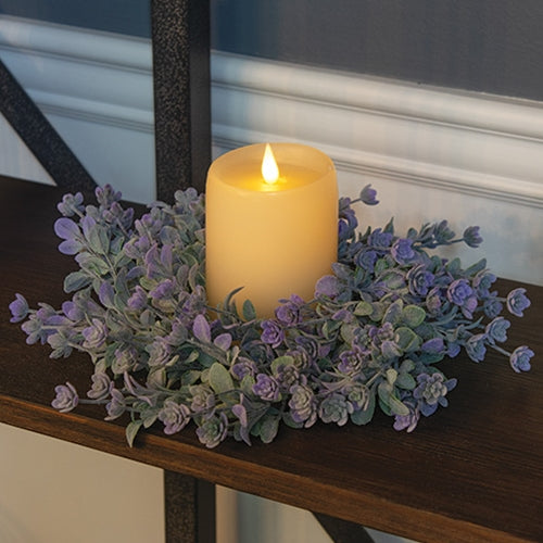 Purple lavender and sage green candle ring for rustic spring decorating