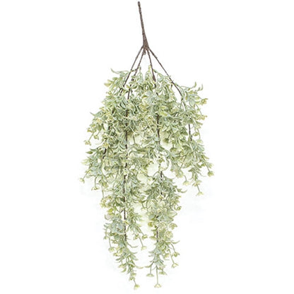 White star lavender artificial floral bush with trailing greenery and rustic twig base
