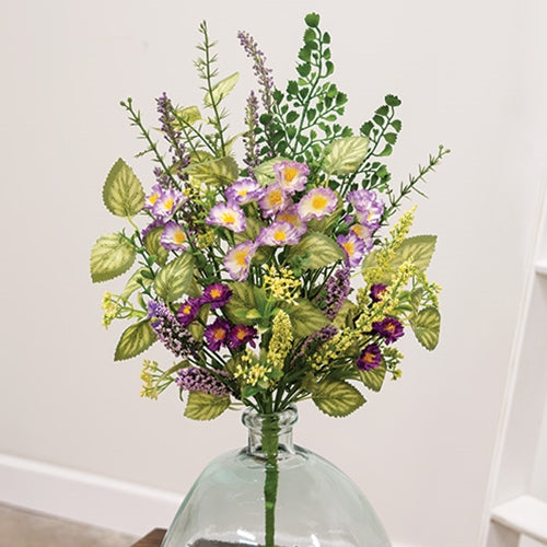 Artificial spring flower pick with layered greenery and soft purple accents