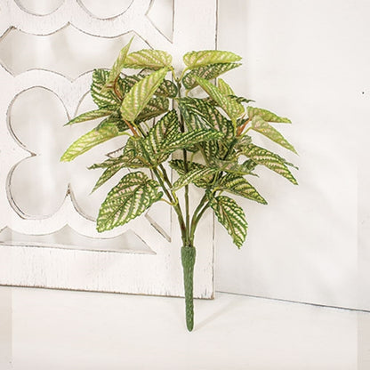 Faux Pink Fittonia leaf bush with textured leaves and green plastic stem