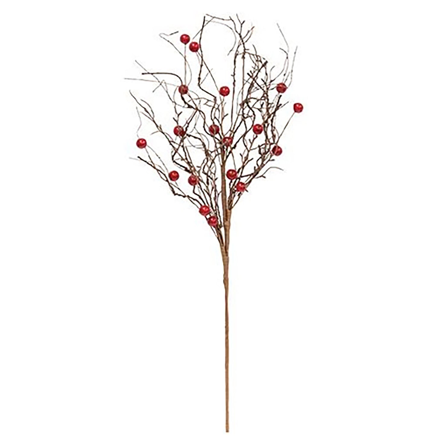 Artificial branch with red berries on a white background