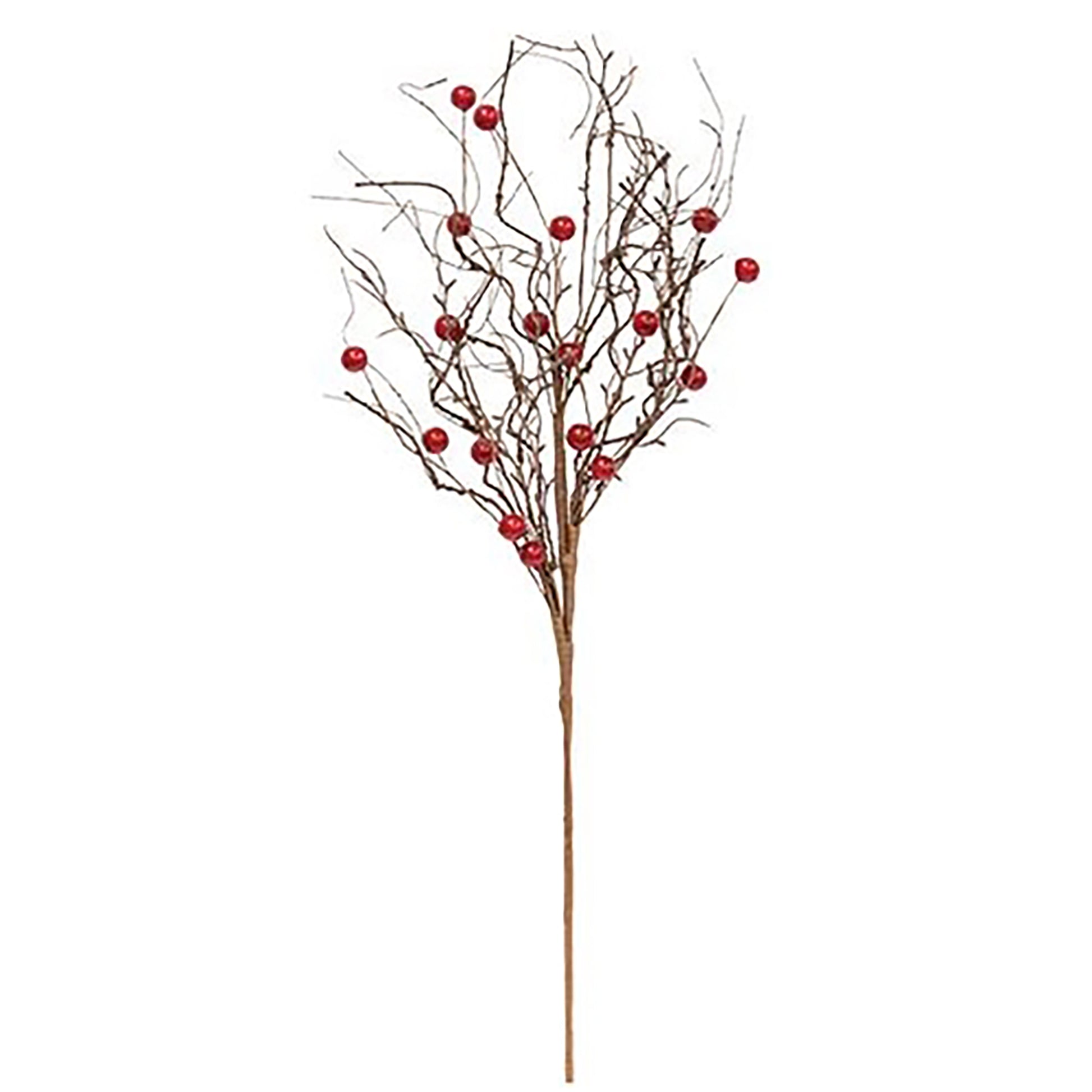 Artificial branch with red berries on a white background