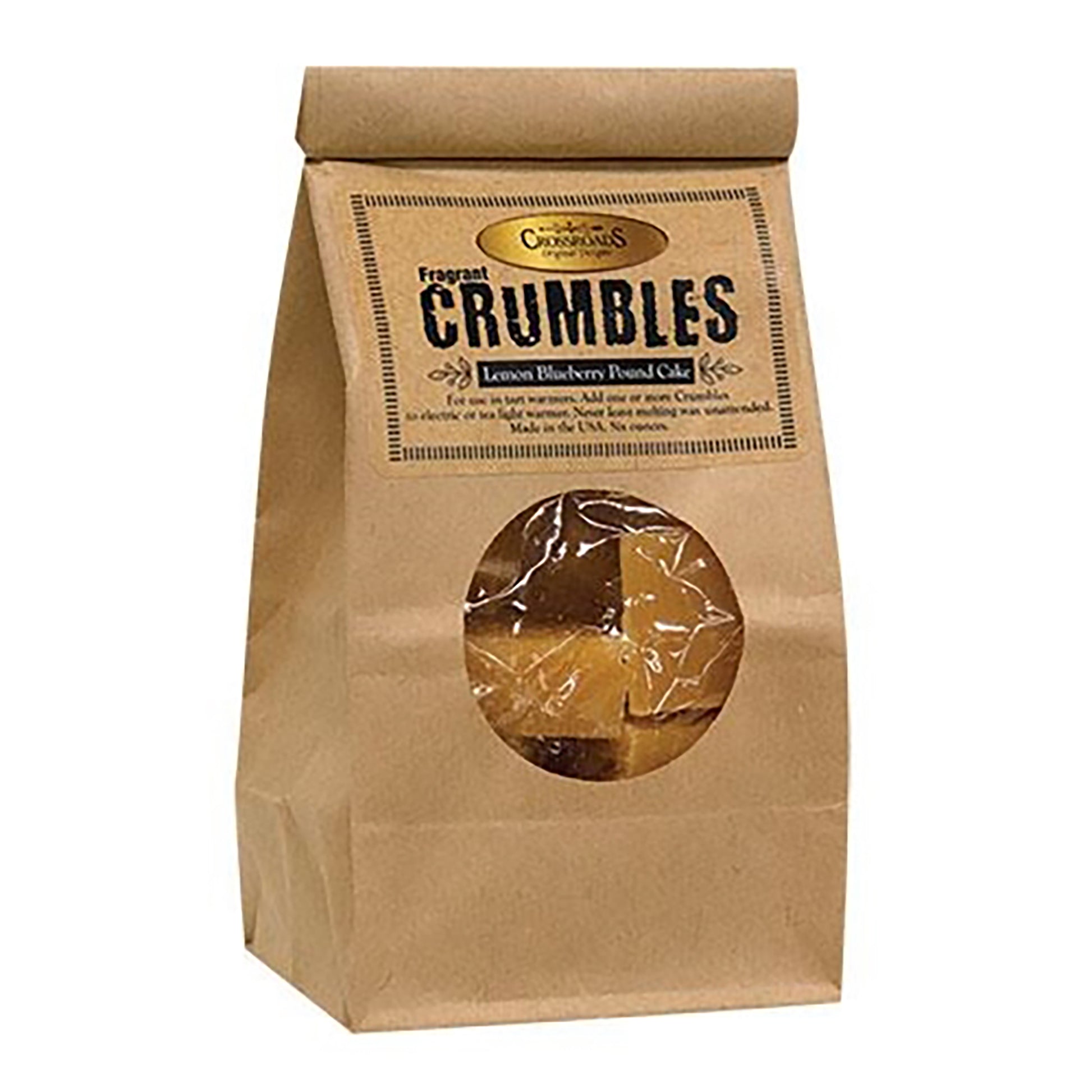 USA-made wax crumbles for electric warmers in lemon blueberry pound cake scent, 6 oz. brown bag