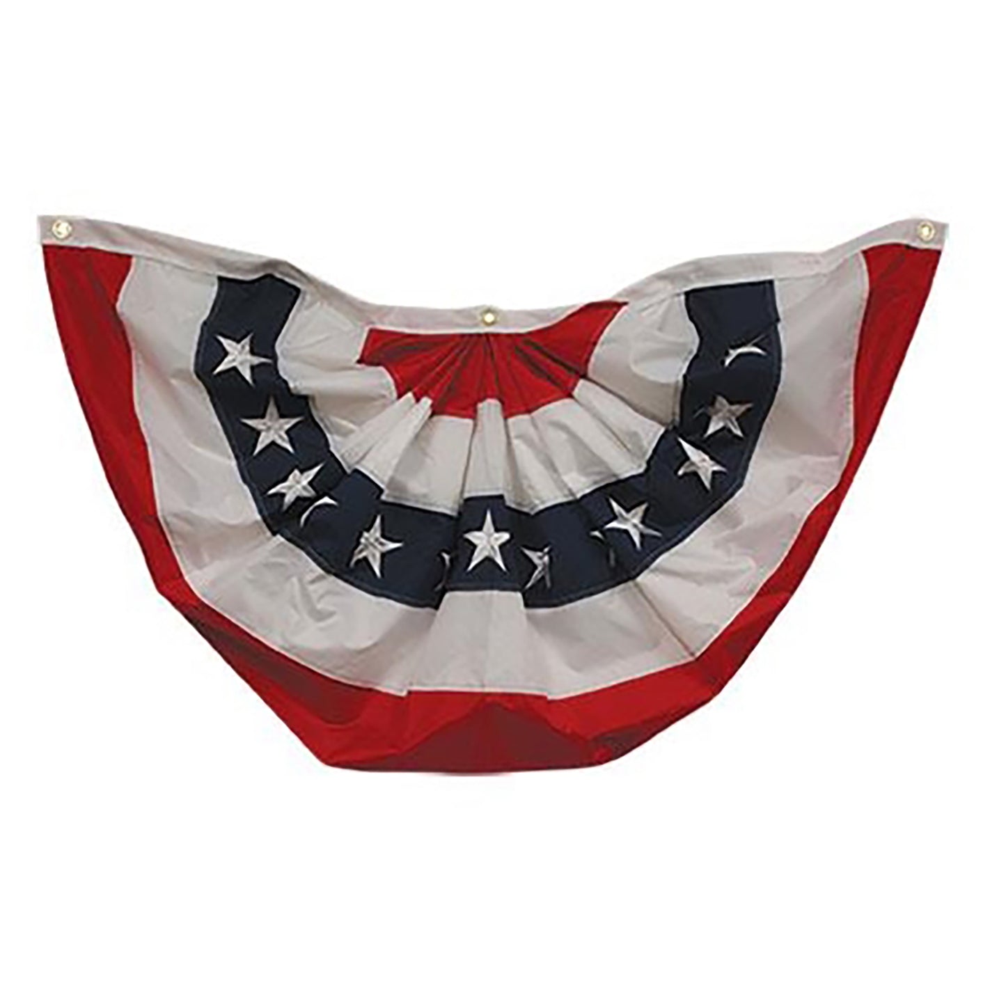 Embroidered Americana nylon bunting with red white and blue patriotic fabric and white embroidered stars for farmhouse porch decor