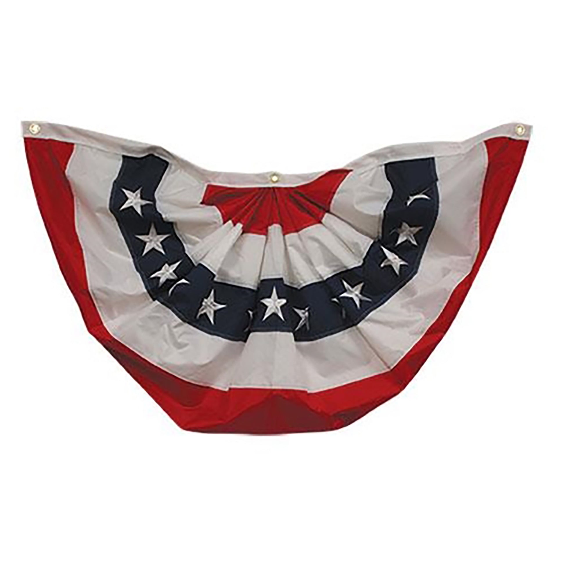 Embroidered Americana nylon bunting with red white and blue patriotic fabric and white embroidered stars for farmhouse porch decor