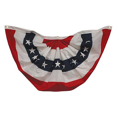 Embroidered Americana nylon bunting with red white and blue patriotic fabric and white embroidered stars for farmhouse porch decor