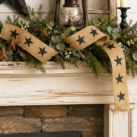 Black Star Burlap Ribbon - 6 Foot Roll