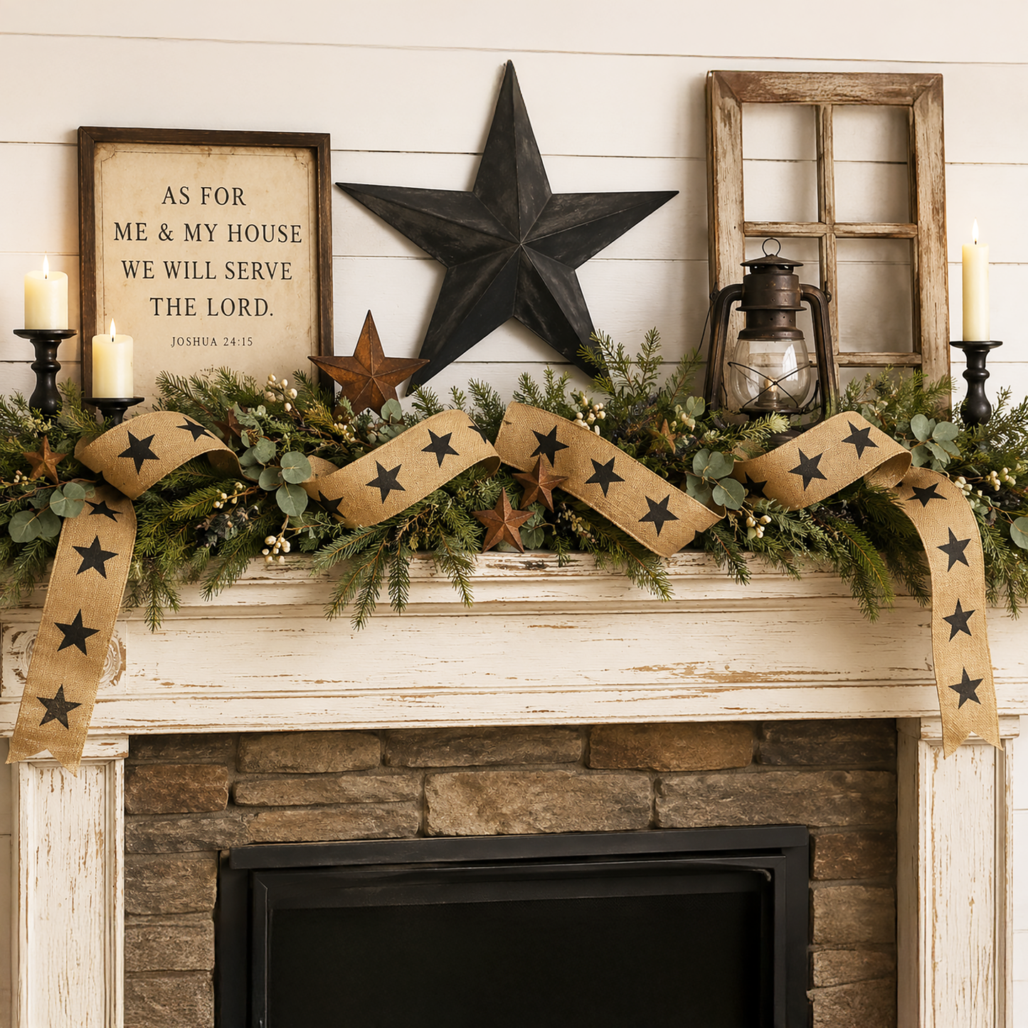 Black Star Burlap Ribbon - 6 Foot Roll