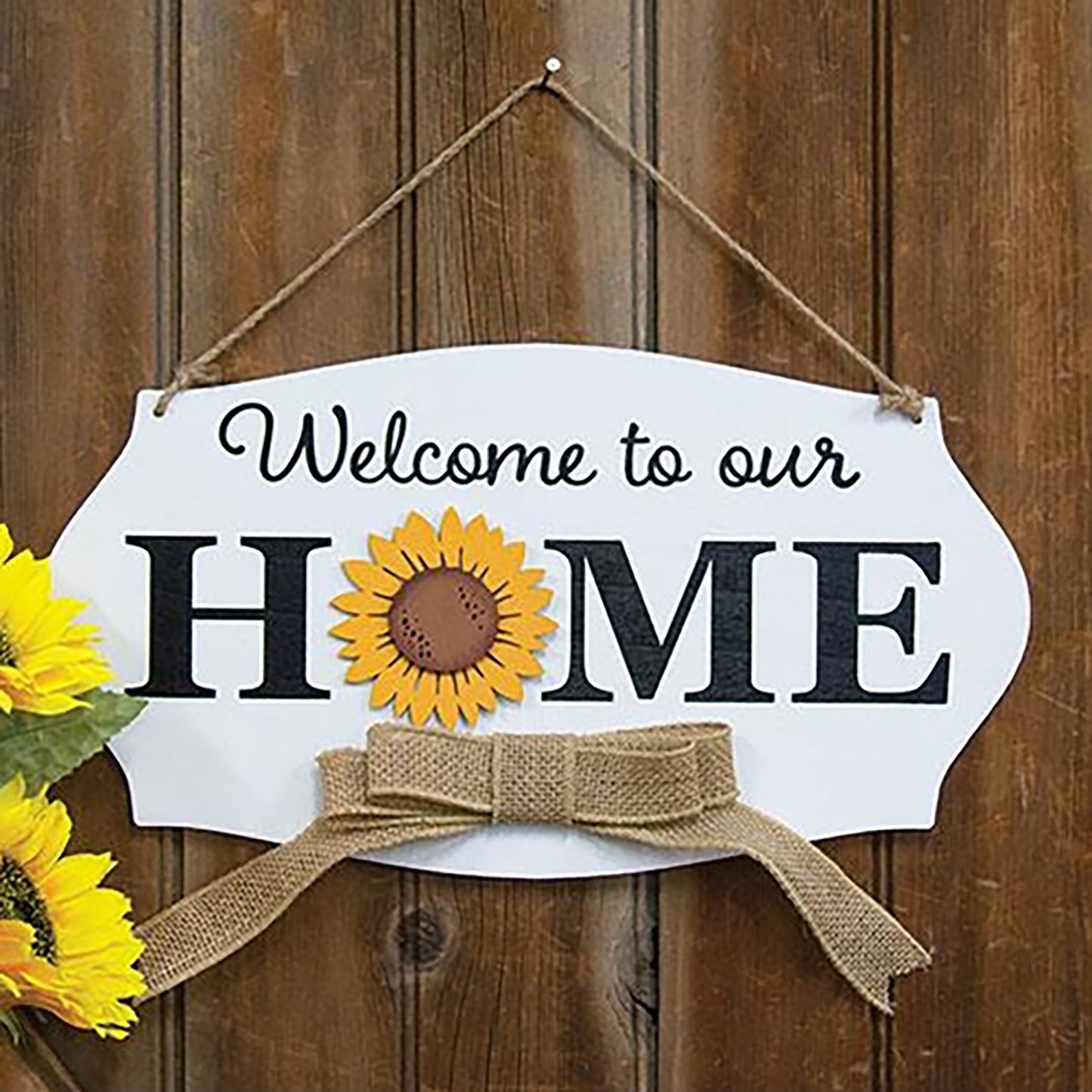 Seasonal magnet sign with jute hanger and six decorative icons for year-round use