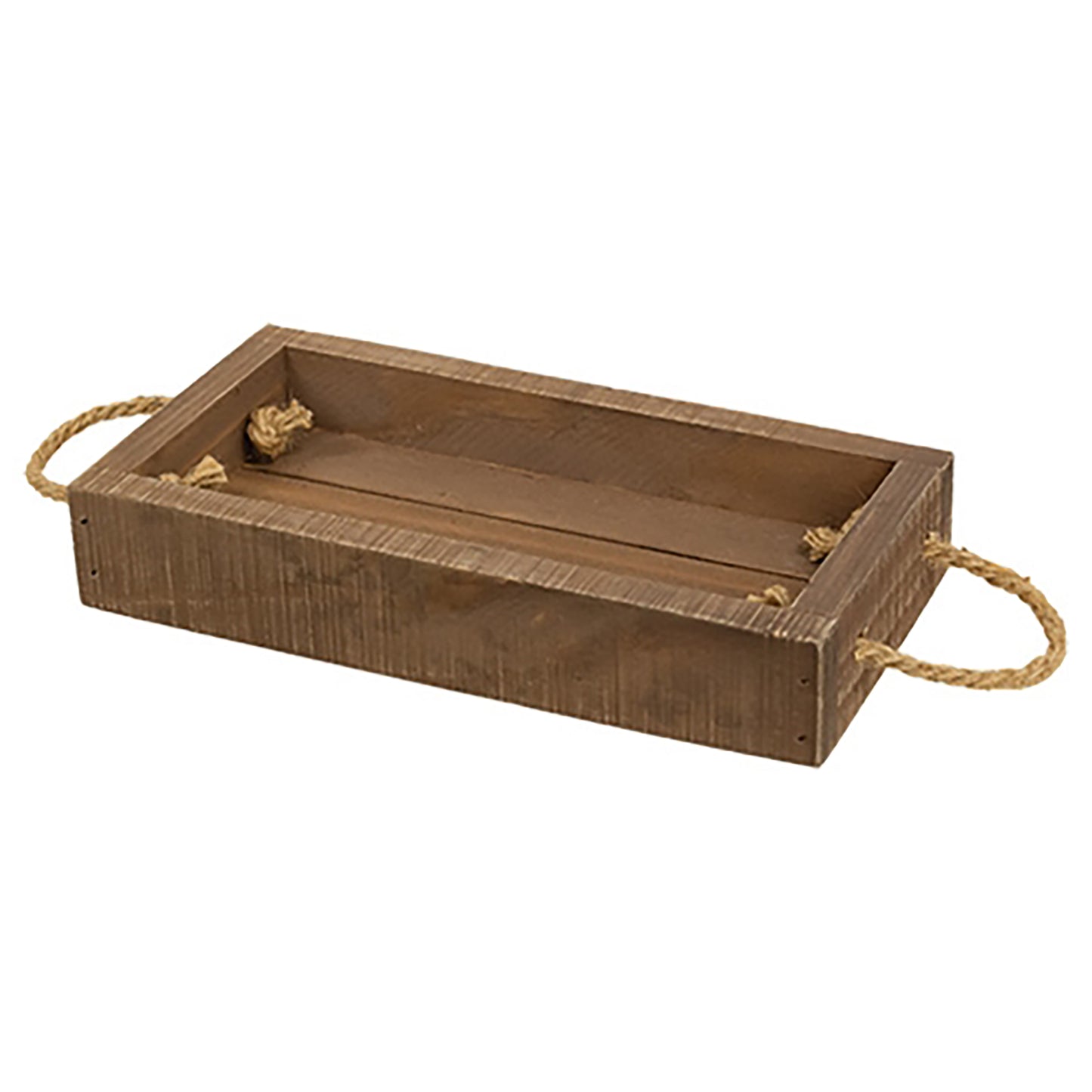 Set of two nesting wood trays with chunky jute handles for country farmhouse organization and display