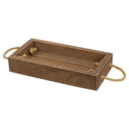Set of two nesting wood trays with chunky jute handles for country farmhouse organization and display