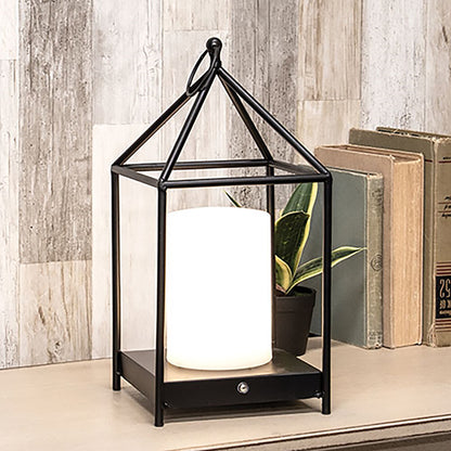 Black open-air metal lantern with LED pillar and tri-mode lighting for rustic or modern décor