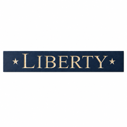 Distressed Liberty wall sign with engraved lettering and stars for Americana decorating, patriotic gallery walls, farmhouse decor, and country home accents