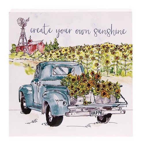 Create Your Own Sunshine sign with bright blue lettering and rustic style