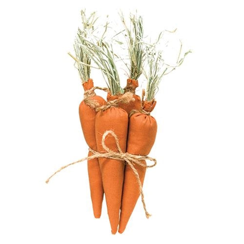 Hanging fabric carrot bundle with rustic orange finish and farmhouse style