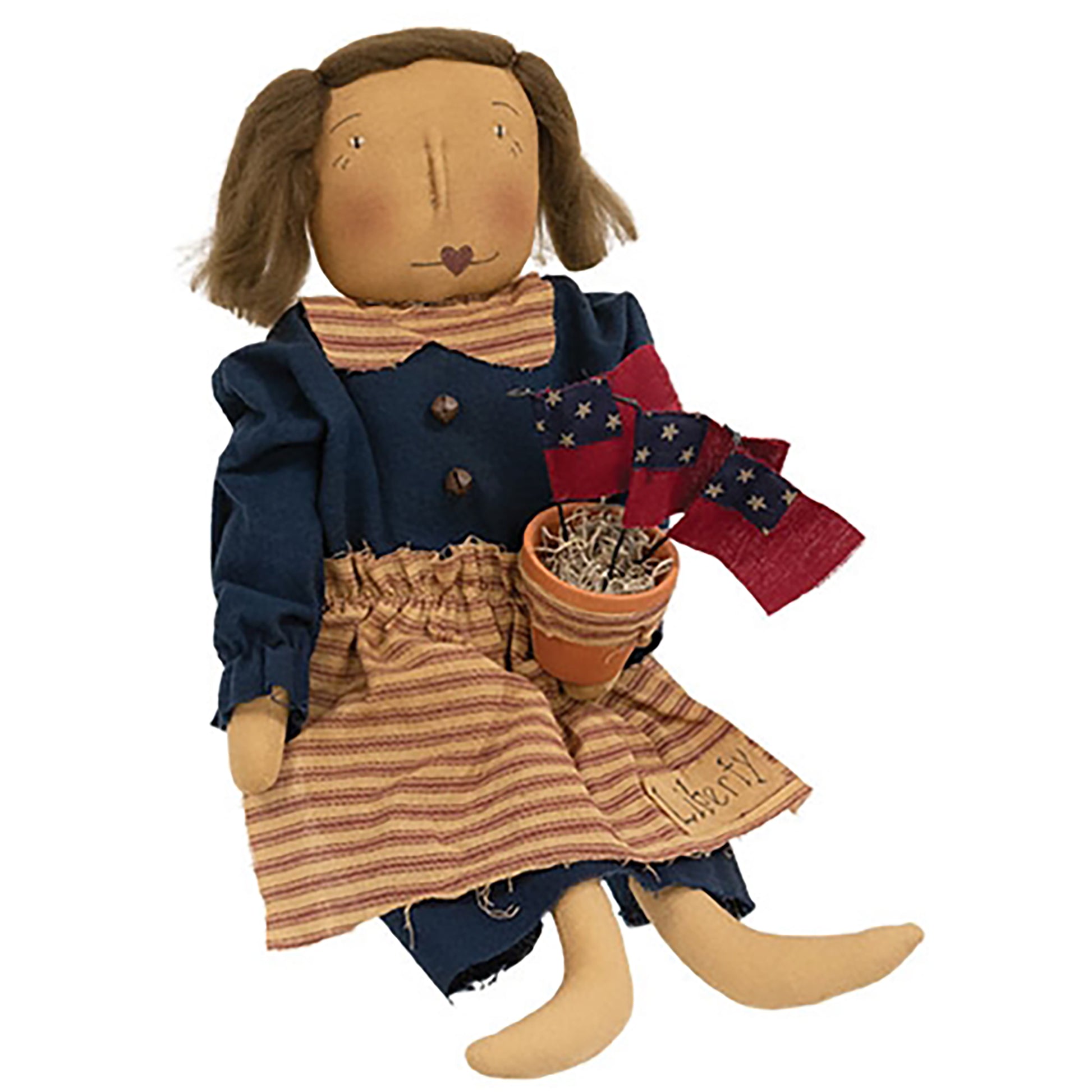 Primitive patriotic Liberty doll with distressed red white and blue country farmhouse Americana styling