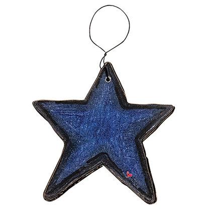 Patriotic carved wooden star ornament set with handcrafted farmhouse Americana style