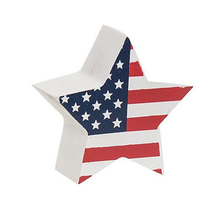 Americana wooden block decor set with red white and blue patriotic country styling for tiered trays