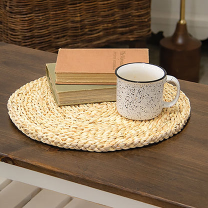 Rustic round corn husk placemat for farmhouse or country-style table settings