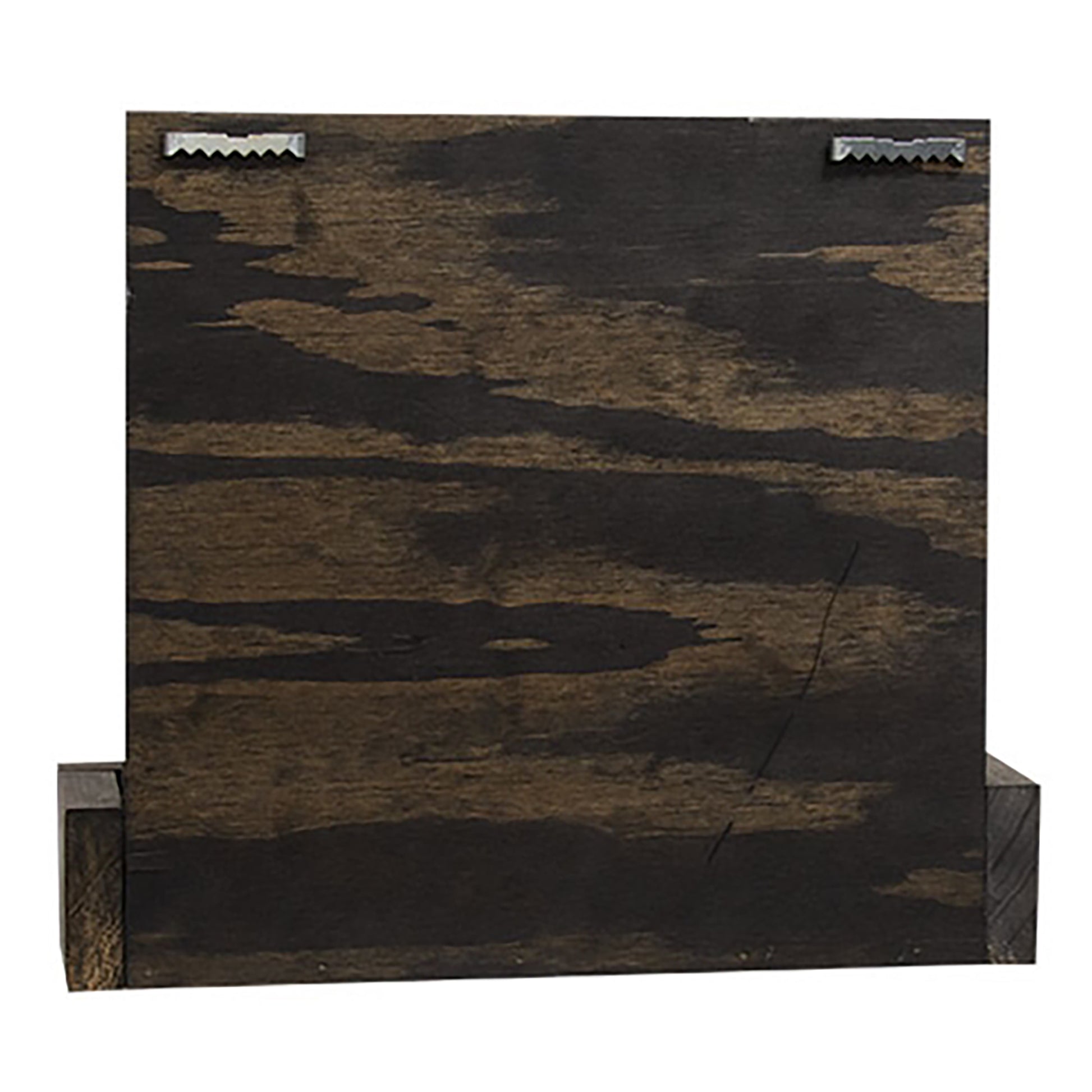 Hello wall planter with dark stained wood, white text overlay, and slim box for faux greenery
