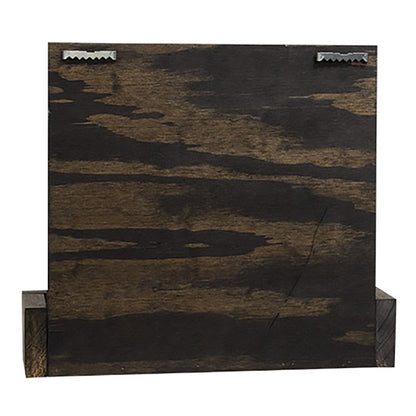 Hello wall planter with dark stained wood, white text overlay, and slim box for faux greenery